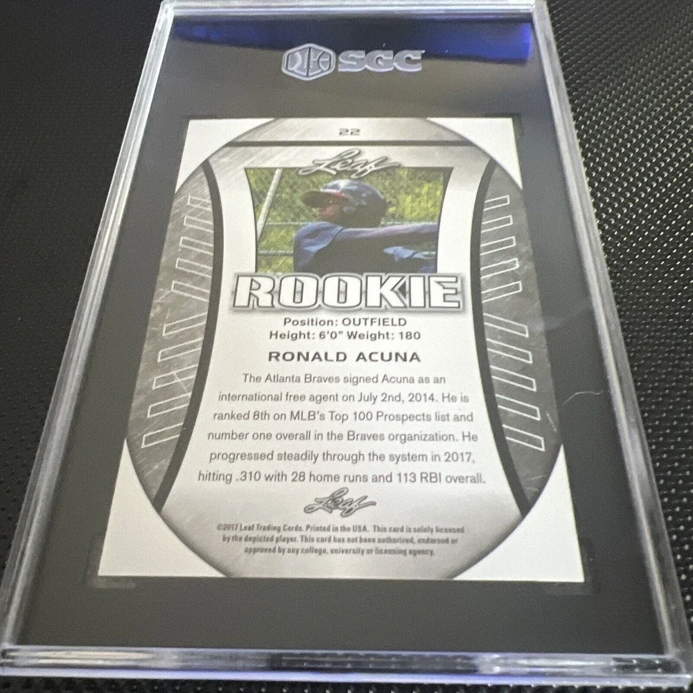 2017 Leaf Rookie Flag Exclusive Edition Ronald Acuna Rookie gem mint 10 #22